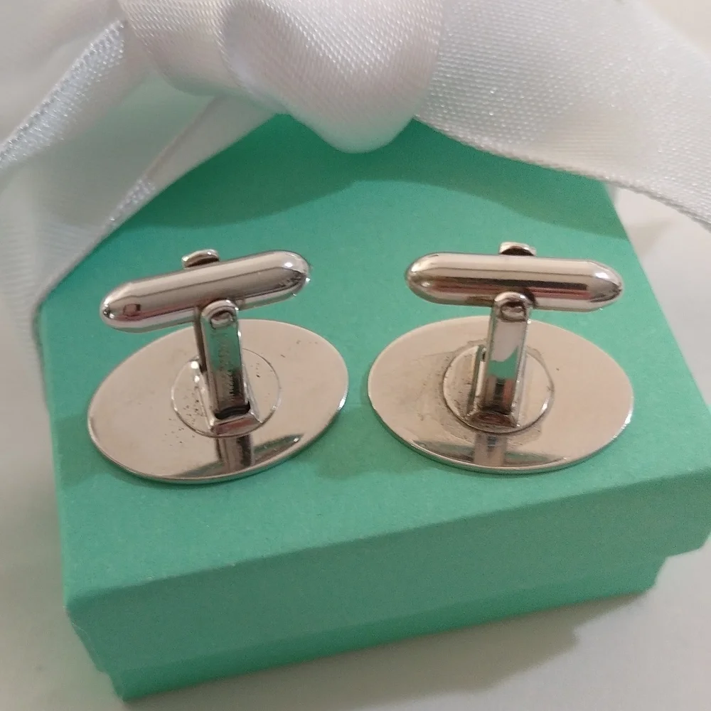 Vintage LaMode Sterling Silver Oval Etched Cuff Links cufflinks